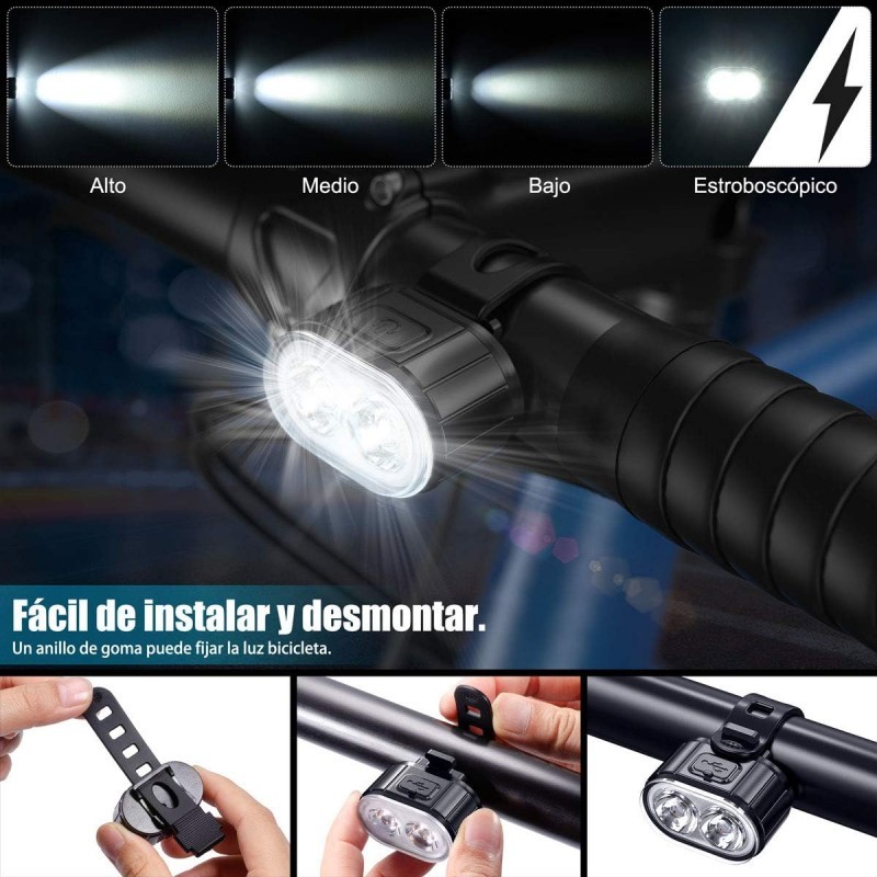 Kit de iluminación para bicicleta. Incluye luz delantera y luz trasera con tecnología LED