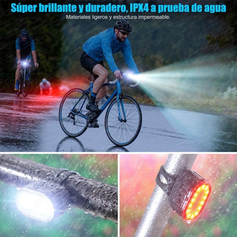Kit de iluminación para bicicleta. Incluye luz delantera y luz trasera con tecnología LED