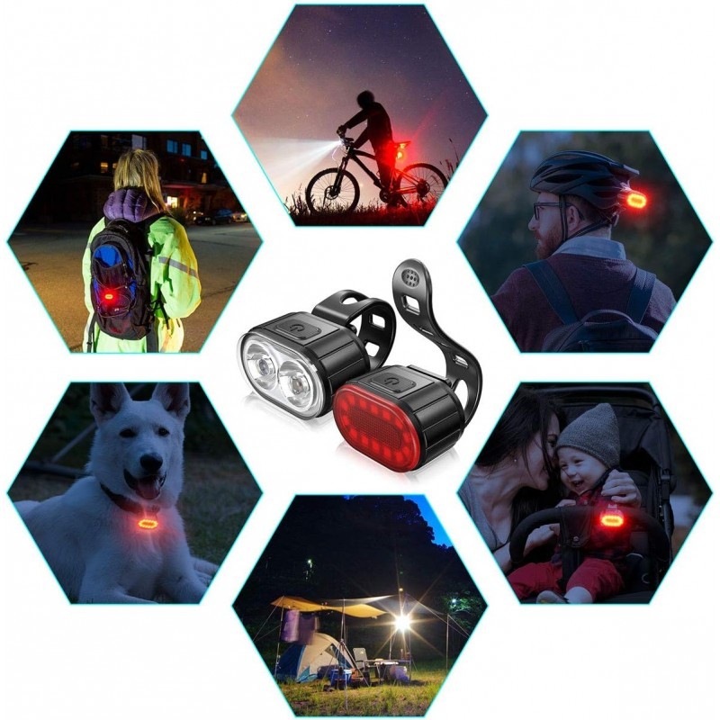Kit de iluminación para bicicleta. Incluye luz delantera y luz trasera con tecnología LED