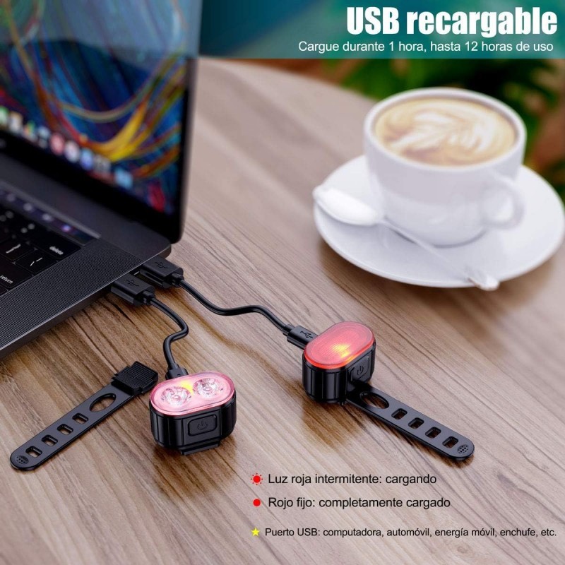 Kit de iluminación para bicicleta. Incluye luz delantera y luz trasera con tecnología LED
