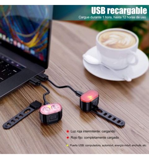 Kit de iluminación para bicicleta. Incluye luz delantera y luz trasera con tecnología LED